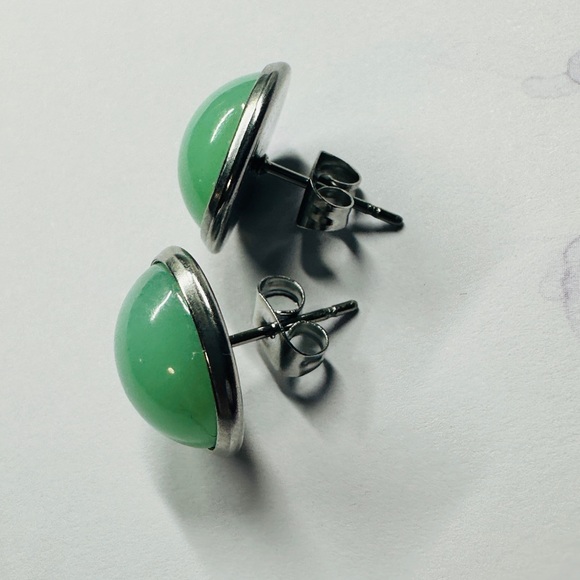 Jade Inspired Stud Earrings, Handmade Resin Jewelry, 12mm - Picture 4 of 5